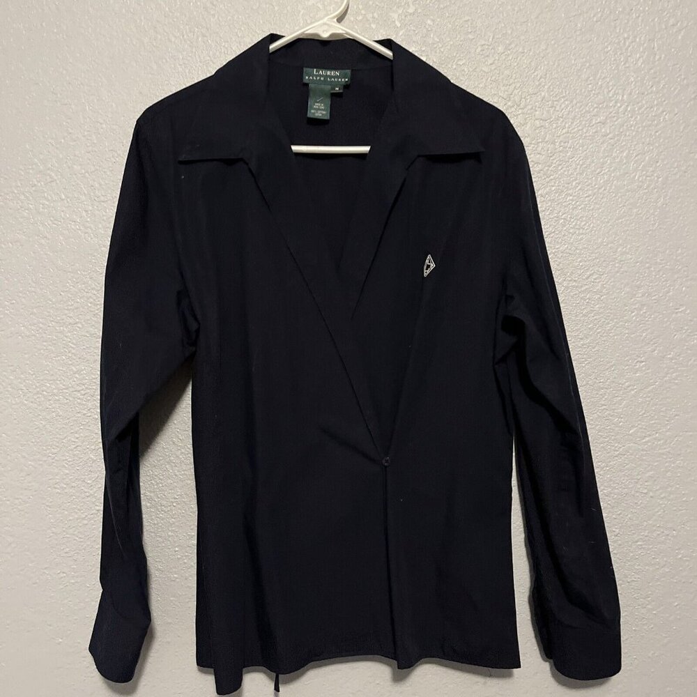 Lauren Ralph Lauren Navy Wrap Woman's top with Small Embroidery Size M